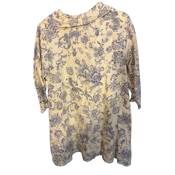Match Point Yellow Linen Tunic Top S Floral Paisley Print 3/4 Sleeve Cowl Neck - Picture 5 of 6